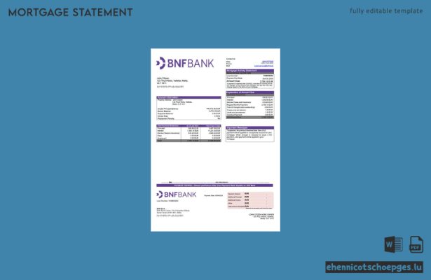 Beispiel eines Hypothekenauszugs der Malta BNF Bank (Word- und PDF-Datei)